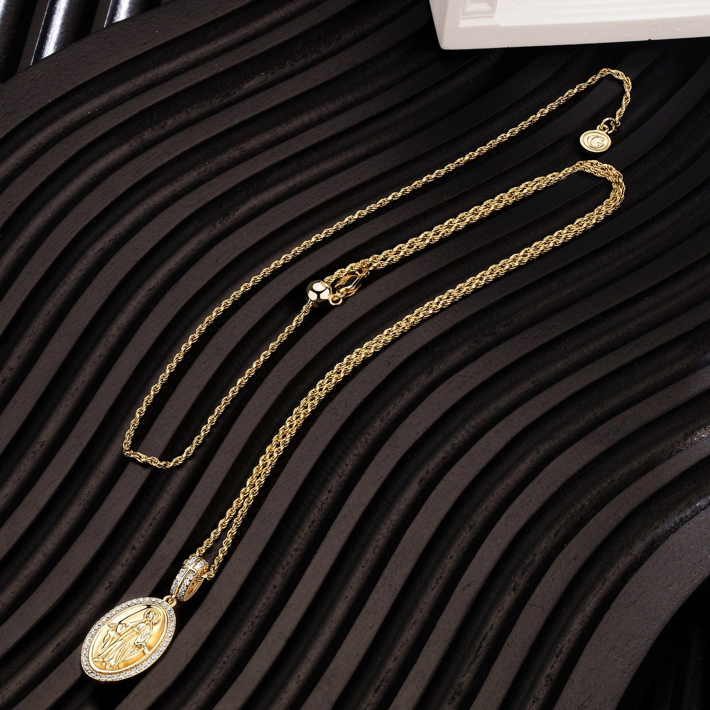 Sterling Silver Virgin Grace Charm Necklace Set In 14K Gold Plated