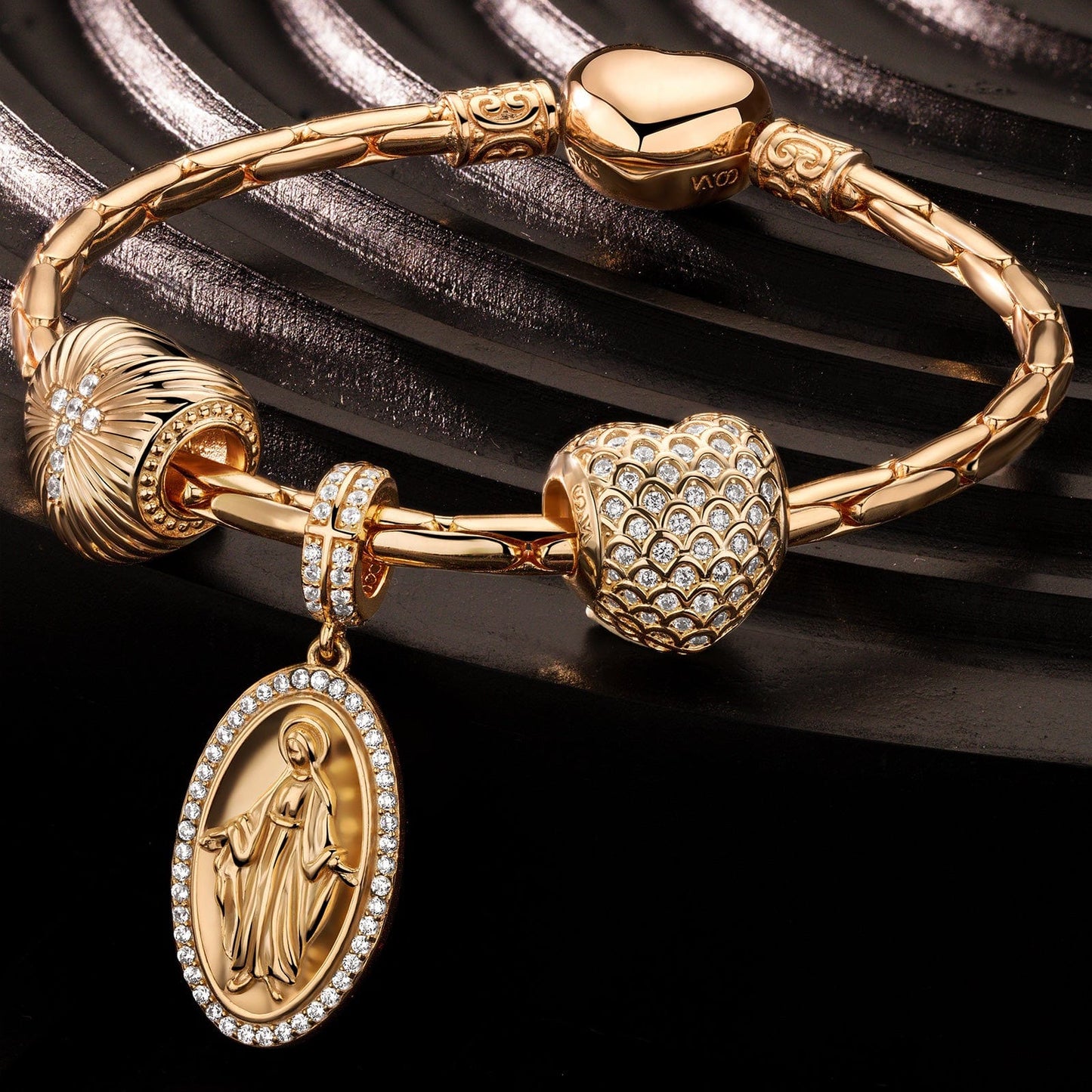 Sterling Silver Blessed Harmony Charms Bracelet Set In 14K Gold Plated (Includes bracelet and all charms shown)