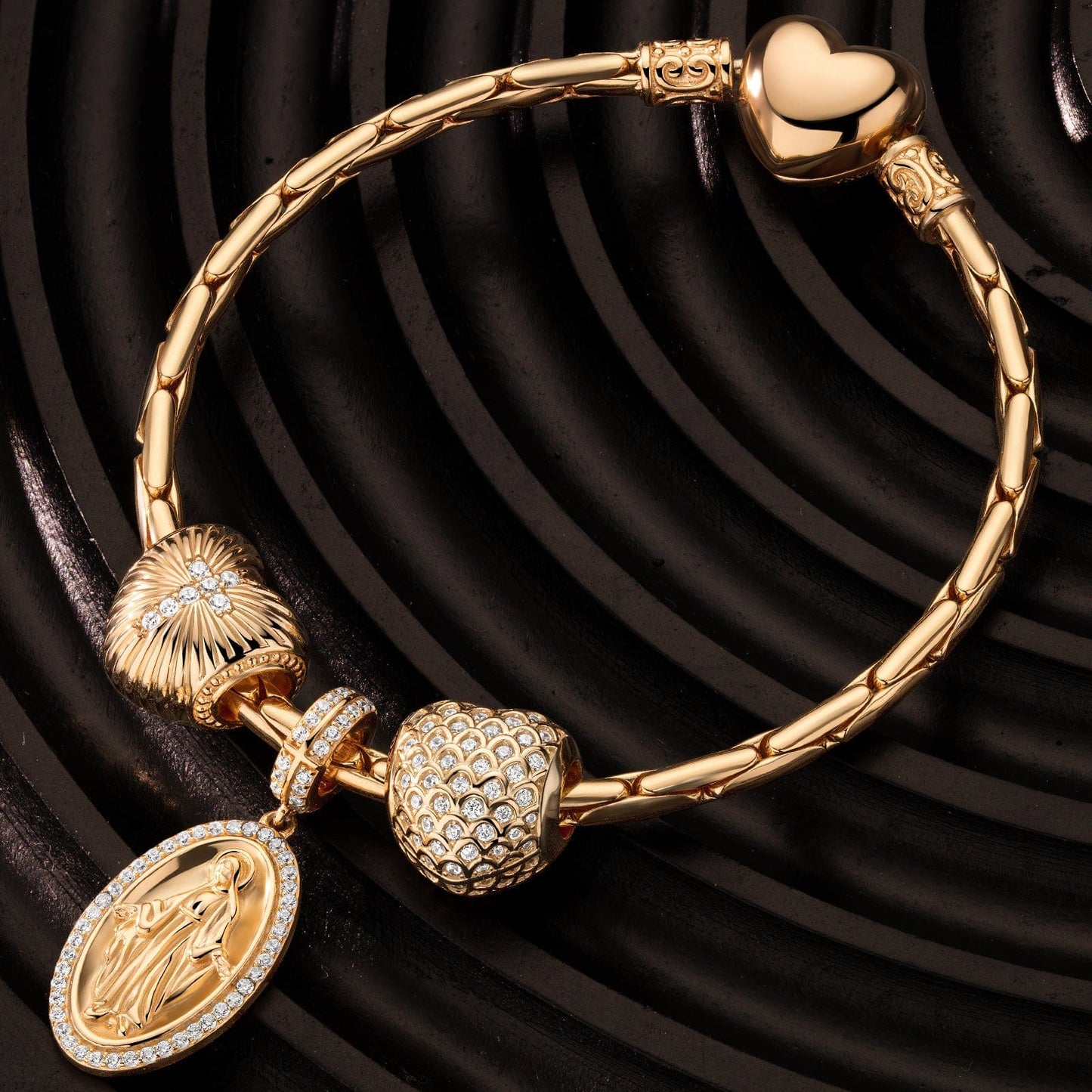 Sterling Silver Blessed Harmony Charms Bracelet Set In 14K Gold Plated (Includes bracelet and all charms shown)