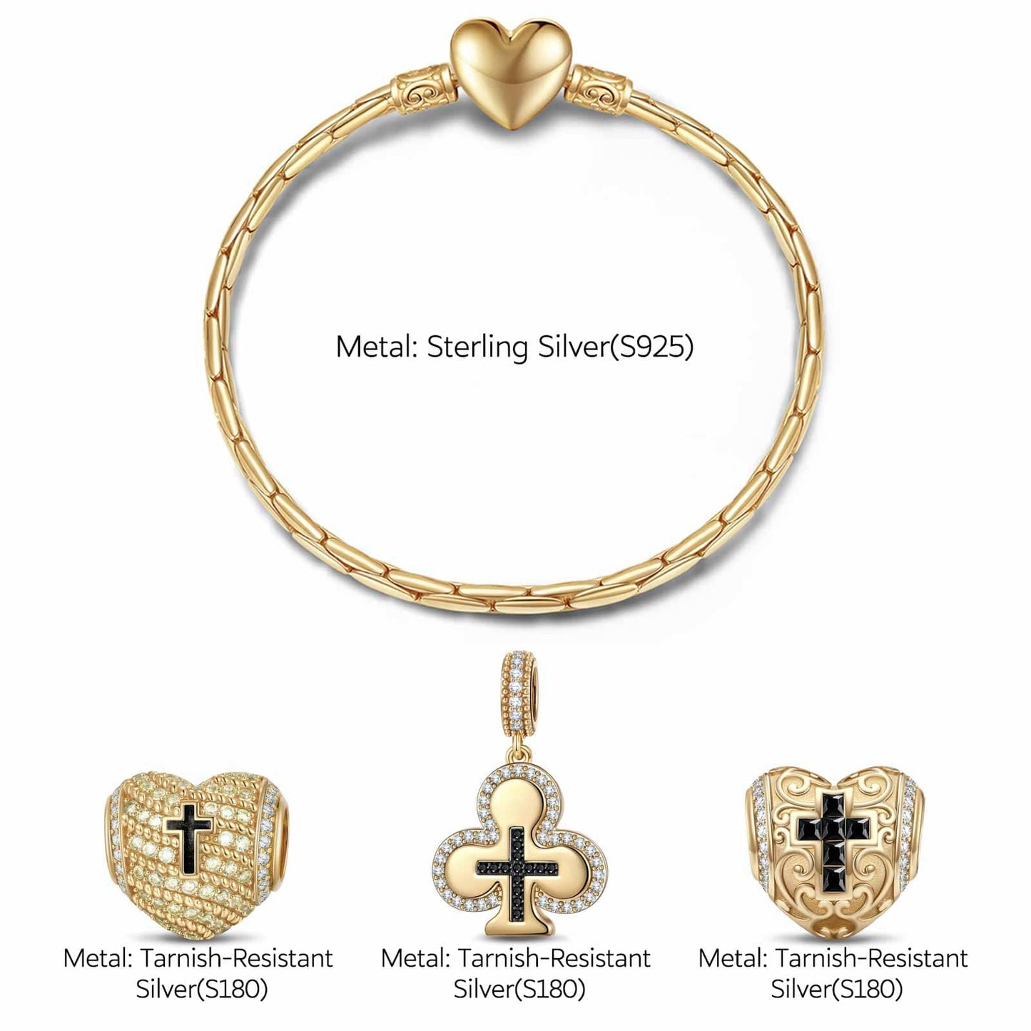 Sterling Silver Boundless Love Charms Bracelet Set With Enamel In 14K Gold Plated (Includes bracelet and all charms shown)