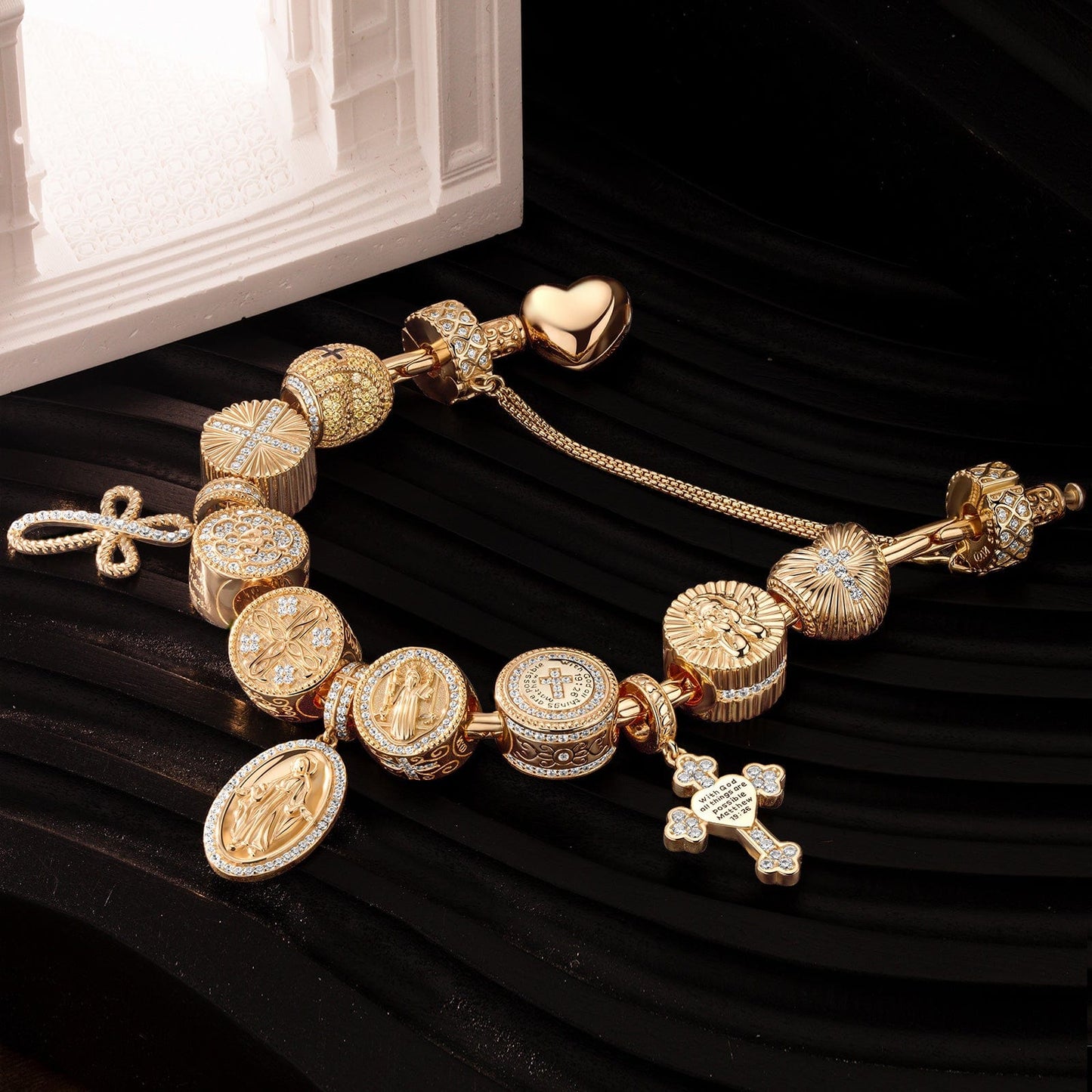 Sterling Silver Unstoppable Grace Charms Bracelet Set With Enamel In 14K Gold Plated (Includes bracelet and all charms shown)