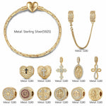 Sterling Silver Unstoppable Grace Charms Bracelet Set With Enamel In 14K Gold Plated (Includes bracelet and all charms shown)