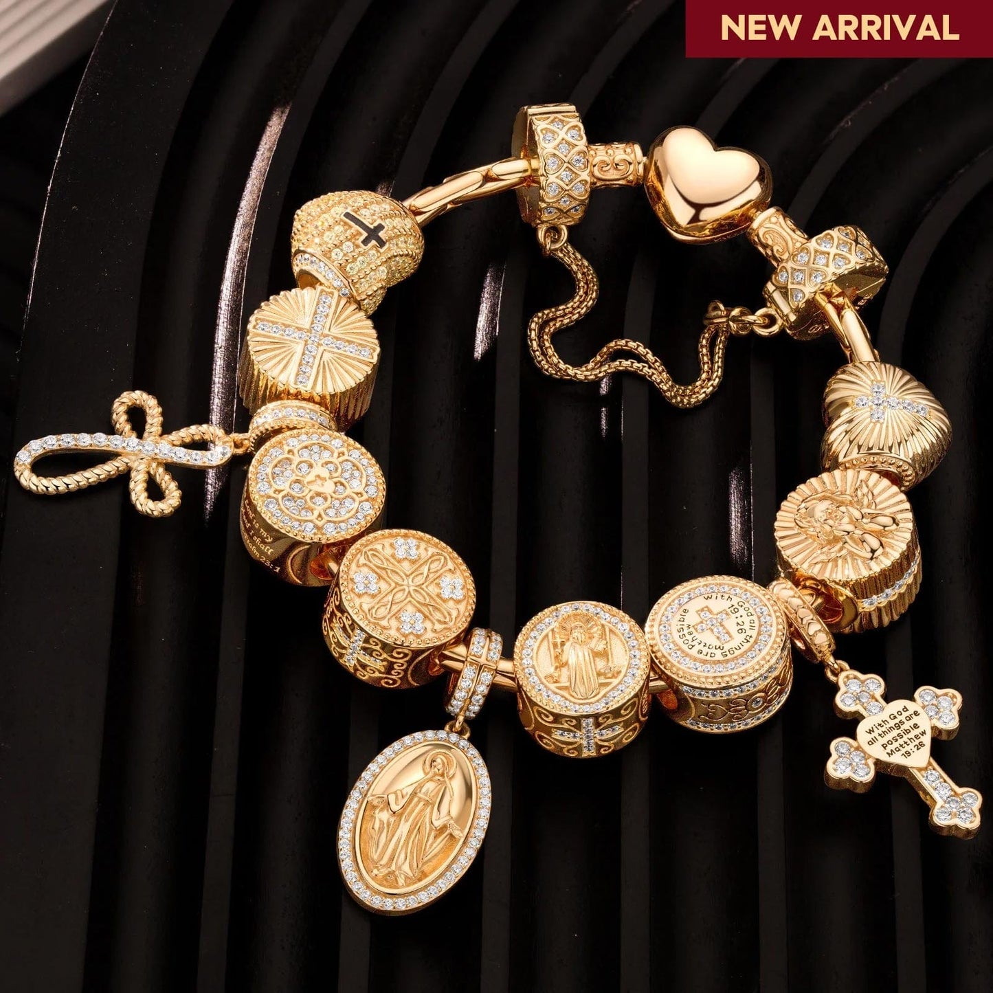 Sterling Silver Unstoppable Grace Charms Bracelet Set With Enamel In 14K Gold Plated (Includes bracelet and all charms shown)