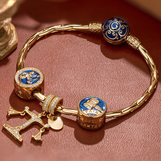 gona- Sterling Silver Truth in Balance Charms Bracelet Set With Enamel In 14K Gold Plated (Includes bracelet and all charms shown)