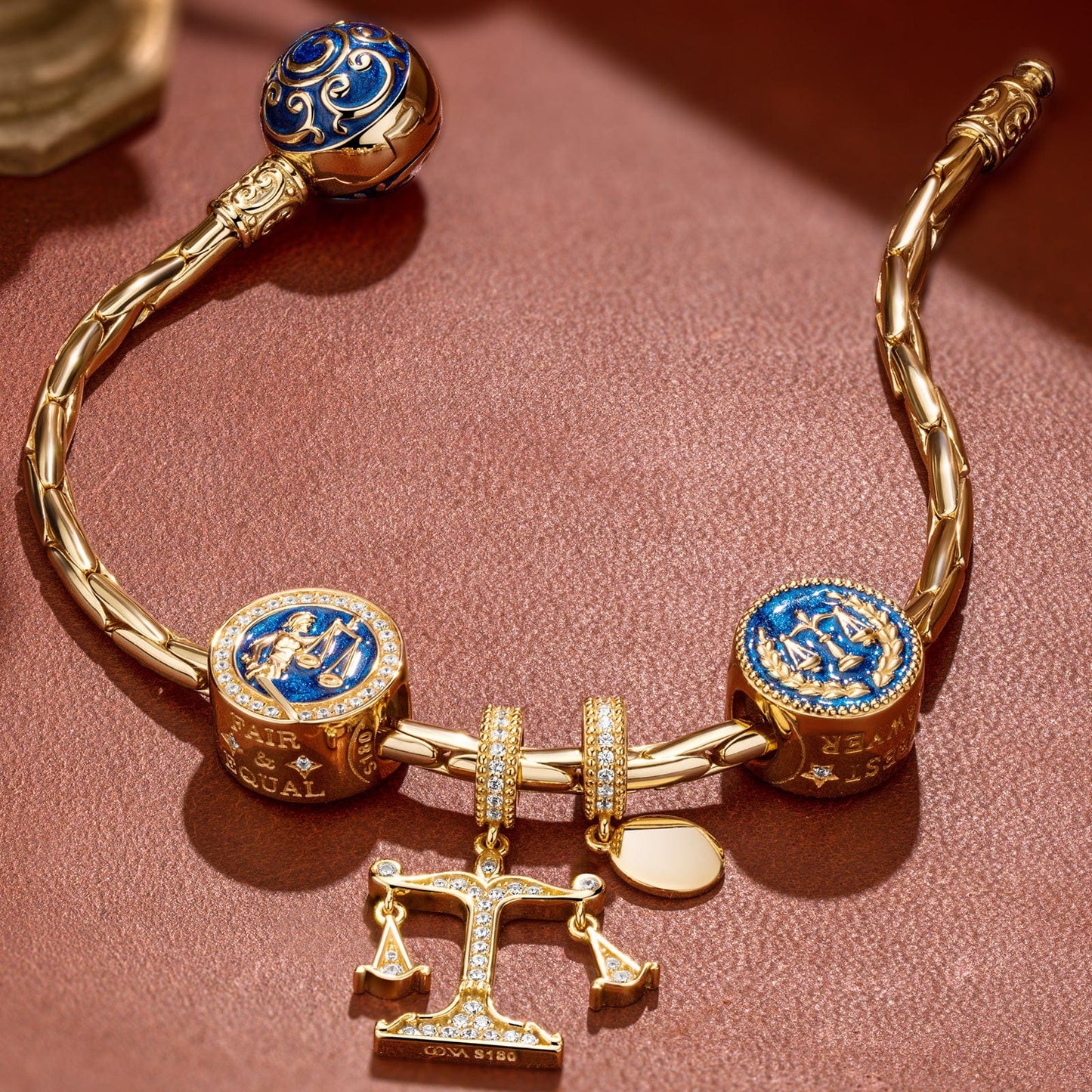 Sterling Silver Truth in Balance Charms Bracelet Set With Enamel In 14K Gold Plated (Includes bracelet and all charms shown)