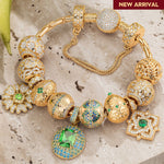 Sterling Silver Greenery Abloom Charms Bracelet Set In 14K Gold Plated (Includes bracelet and all charms shown)