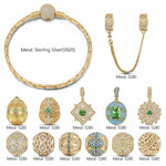 Sterling Silver Greenery Abloom Charms Bracelet Set In 14K Gold Plated (Includes bracelet and all charms shown)