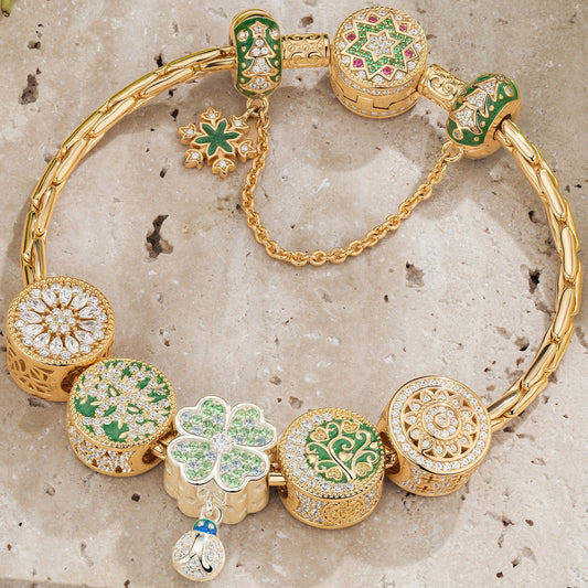gona- Sterling Silver Lush Greenery Charms Bracelet Set, Featuring Dual Plating in 14K Gold and White Gold (Includes bracelet and all charms shown)