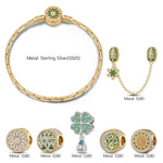 Sterling Silver Lush Greenery Charms Bracelet Set, Featuring Dual Plating in 14K Gold and White Gold (Includes bracelet and all charms shown)