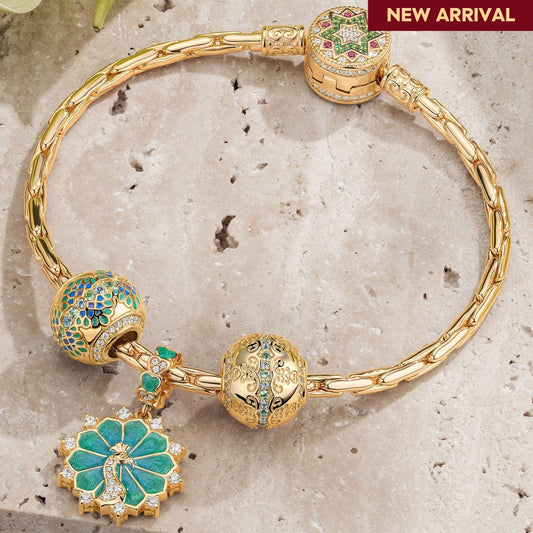 gona- Sterling Silver Energetic Flourish Charms Bracelet Set In 14K Gold Plated (Includes bracelet and all charms shown)
