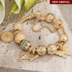 Sterling Silver Upward Blossoming Charms Bracelet Set In 14K Gold Plated (Includes bracelet and all charms shown)