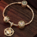 Sterling Silver Green Horizon Charms Bracelet Set With Enamel In 14K Gold Plated (Includes bracelet and all charms shown)