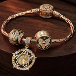 Sterling Silver Green Horizon Charms Bracelet Set With Enamel In 14K Gold Plated (Includes bracelet and all charms shown)