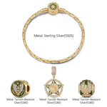 Sterling Silver Green Horizon Charms Bracelet Set With Enamel In 14K Gold Plated (Includes bracelet and all charms shown)