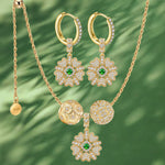 Sterling Silver Adjustable Rope Chain Necklace with Slider Clasp Blossoming Brilliance Charms Necklace and Earrings Set In 14K Gold Plated