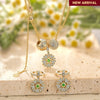 Sterling Silver Adjustable Rope Chain Necklace with Slider Clasp Blossoming Brilliance Charms Necklace and Earrings Set In 14K Gold Plated