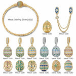Sterling Silver Springtime Serenity Easter Eggs Charms Bracelet Set With Enamel In 14K Gold Plated (Includes bracelet and all charms shown)