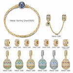 Sterling Silver Renewal Radiance Easter Eggs Charms Bracelet Set With Enamel In 14K Gold Plated (Includes bracelet and all charms shown)