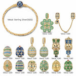 Sterling Silver Regal Easter Symphony Easter Eggs Charms Bracelet Set With Enamel In 14K Gold Plated (Includes bracelet and all charms shown)