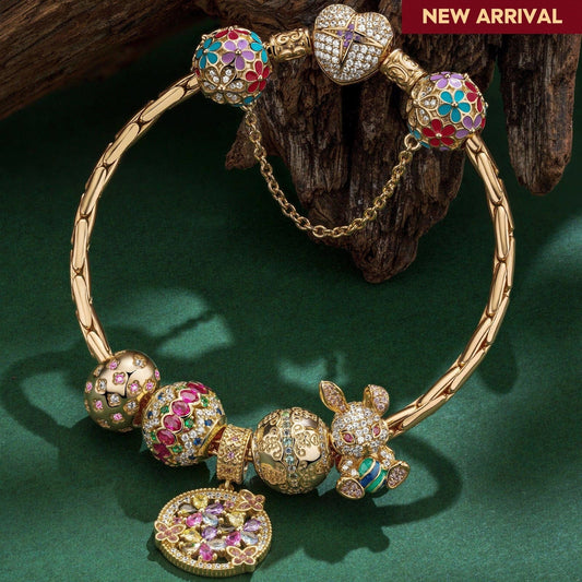 gona- Sterling Silver Gilded Wonders Easter Eggs Charms Bracelet Set In 14K Gold Plated (Includes bracelet and all charms shown)