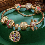 Sterling Silver Gilded Wonders Easter Eggs Charms Bracelet Set In 14K Gold Plated (Includes bracelet and all charms shown)