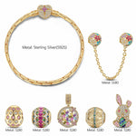 Sterling Silver Gilded Wonders Easter Eggs Charms Bracelet Set In 14K Gold Plated (Includes bracelet and all charms shown)