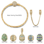 Sterling Silver Baroque Fantasy Easter Eggs Charms Bracelet Set With Enamel In 14K Gold Plated (Includes bracelet and all charms shown)