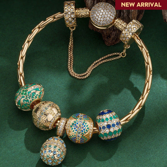 gona- Sterling Silver Baroque Fantasy Easter Eggs Charms Bracelet Set With Enamel In 14K Gold Plated (Includes bracelet and all charms shown)