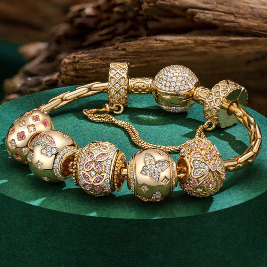 gona- Sterling Silver Celestial Butterfly Bliss Easter Eggs Charms Bracelet Set In 14K Gold Plated (Includes bracelet and all charms shown)