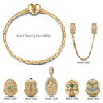 Sterling Silver Holy Cross Blessing Easter Eggs Charms Bracelet Set In 14K Gold Plated (Includes bracelet and all charms shown)