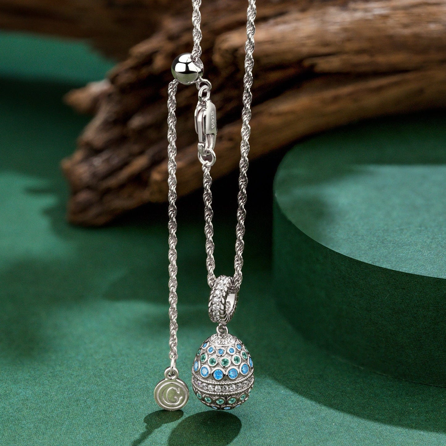 Sterling Silver Adjustable Rope Chain Necklace With Slider Clasp Sapphire Serenade Charm Necklace and Earrings Set In White Gold Plated