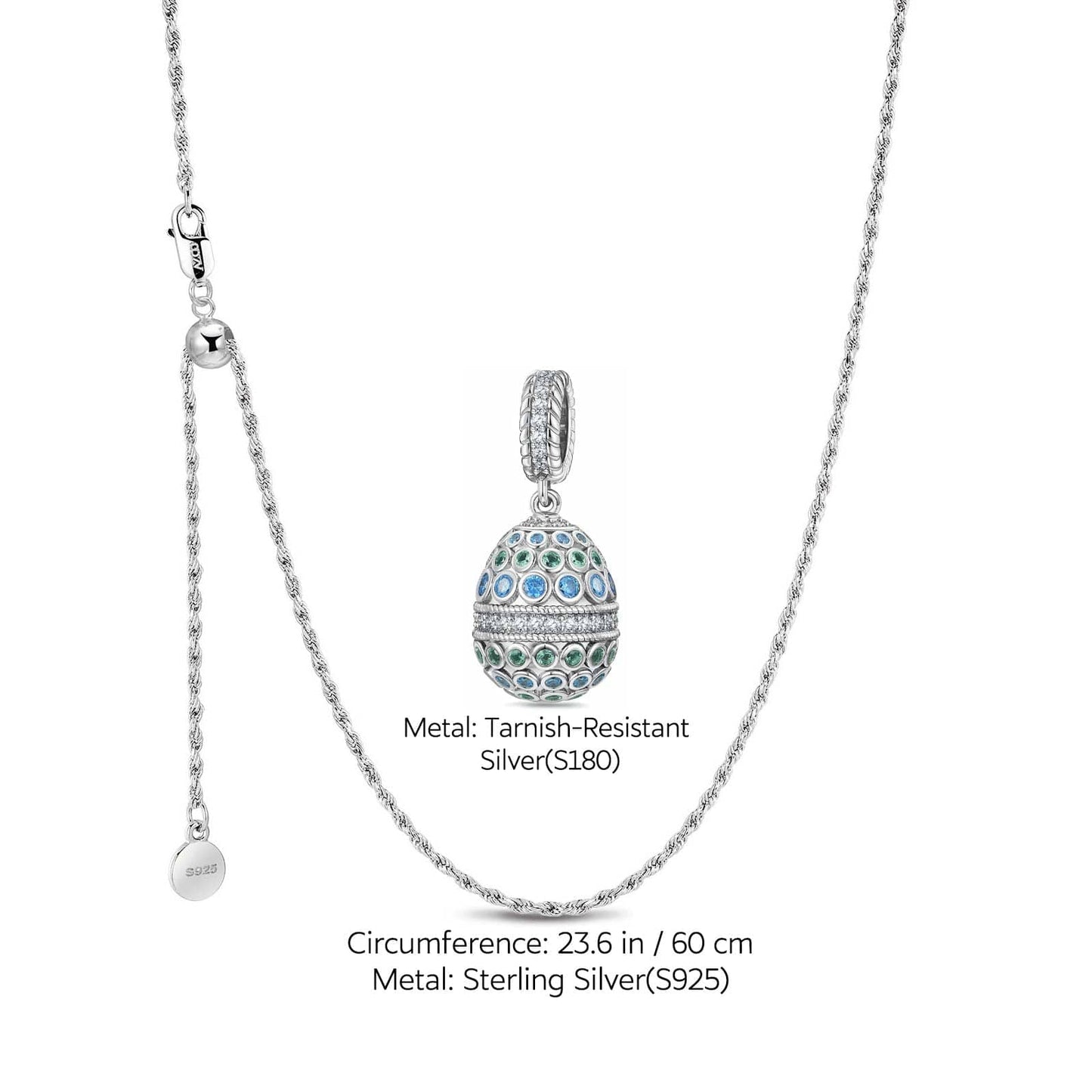 Sterling Silver Adjustable Rope Chain Necklace With Slider Clasp Sapphire Serenade Charm Necklace Set In White Gold Plated