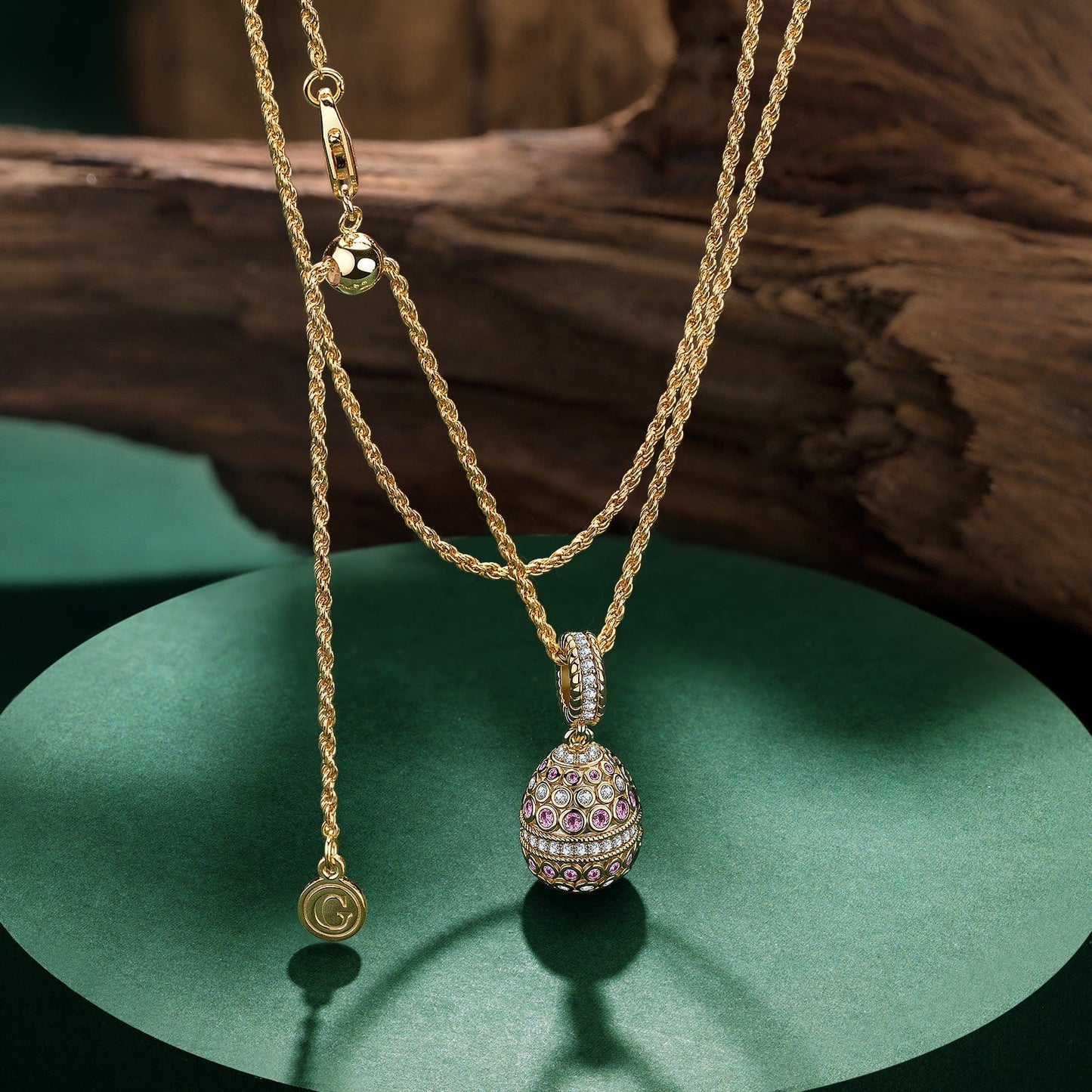 Sterling Silver Adjustable Rope Chain Necklace With Slider Clasp Ruby Serenade Charm Necklace Set In 14K Gold Plated
