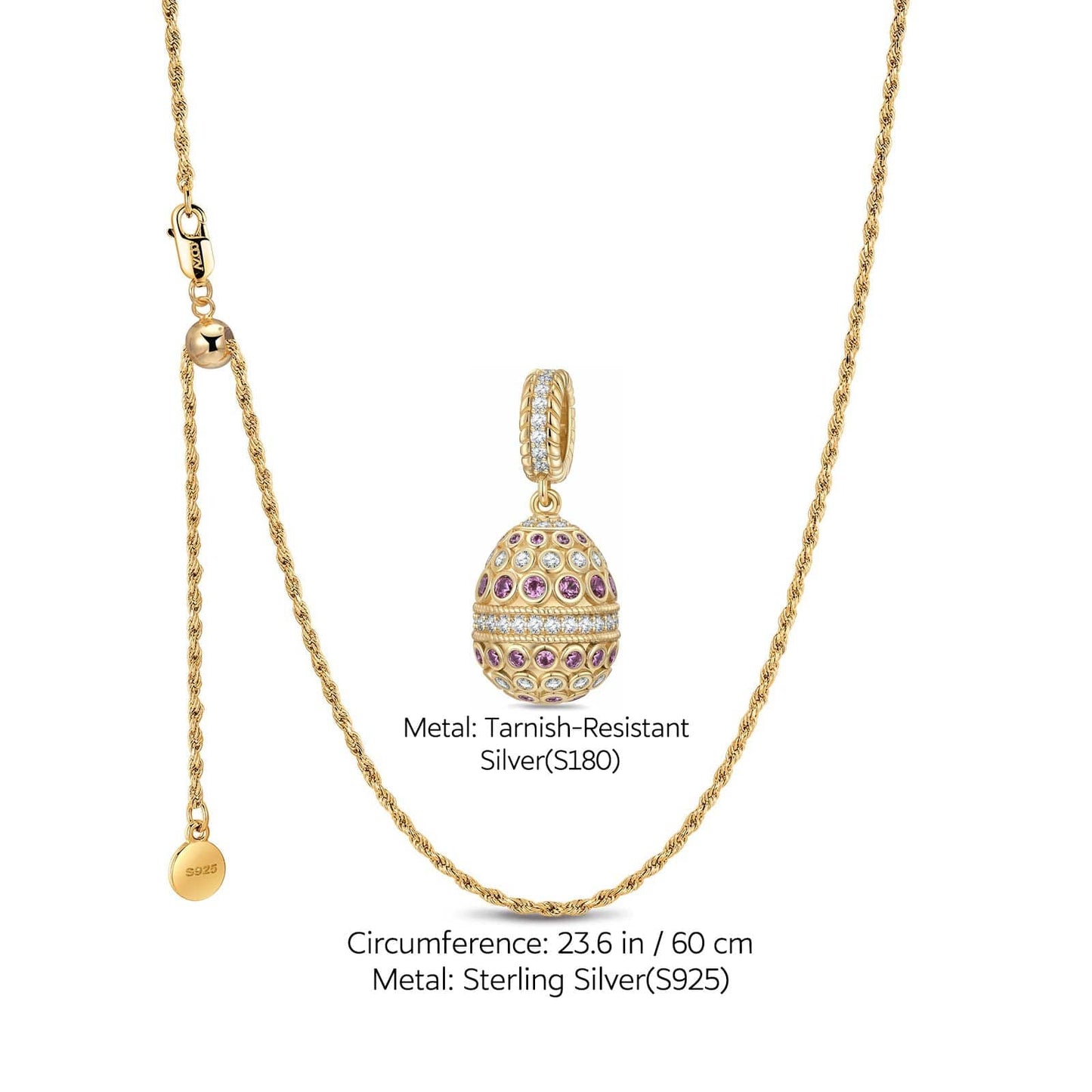 Sterling Silver Adjustable Rope Chain Necklace With Slider Clasp Ruby Serenade Charm Necklace Set In 14K Gold Plated