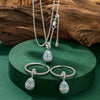 Sterling Silver Adjustable Rope Chain Necklace With Slider Clasp Sapphire Serenade Charm Necklace and Earrings Set In White Gold Plated