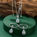 Sterling Silver Adjustable Rope Chain Necklace With Slider Clasp Sapphire Serenade Charm Necklace and Earrings Set In White Gold Plated
