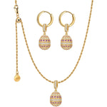 Sterling Silver Adjustable Rope Chain Necklace With Slider Clasp Ruby Serenade Charm Necklace and Earrings Set In 14K Gold Plated