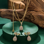 Sterling Silver Adjustable Rope Chain Necklace With Slider Clasp Ruby Serenade Charm Necklace and Earrings Set In 14K Gold Plated
