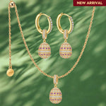 Sterling Silver Adjustable Rope Chain Necklace With Slider Clasp Ruby Serenade Charm Necklace and Earrings Set In 14K Gold Plated