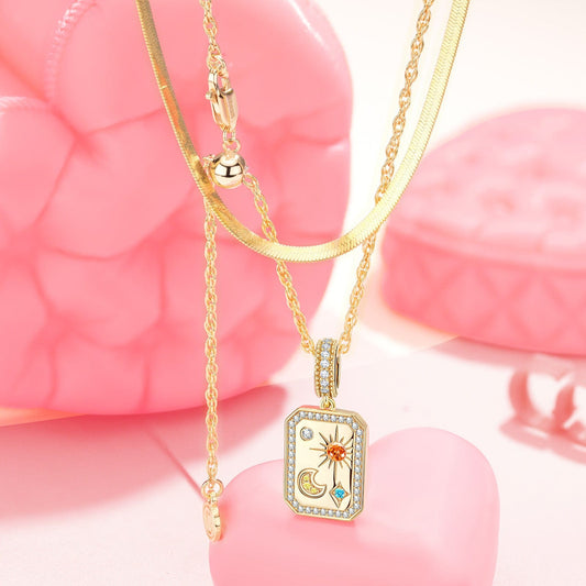 gon- Sterling Silver Layered Necklaces Set: Adjustable Rope Chain Necklace with Slider Clasp Customizable Engraving A Time Remembered Charms Necklace Set In 14K Gold Plated
