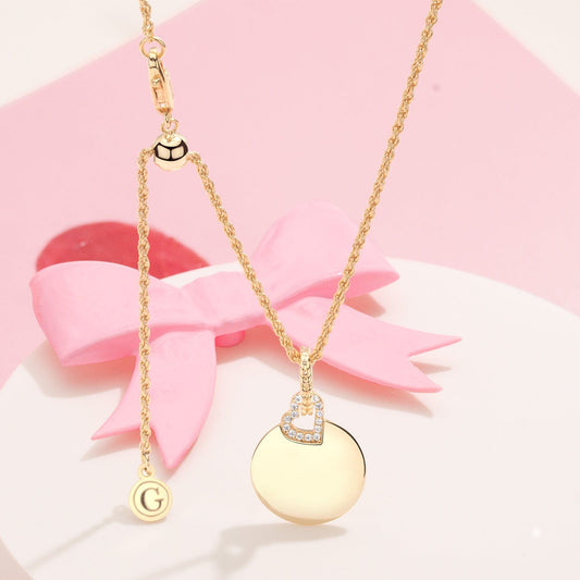 gon- Sterling Silver Adjustable Rope Chain Necklace with Slider Clasp Customizable Engraving Pages of Love Charms Necklace Set In 14K Gold Plated