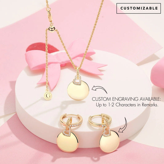 gon- Sterling Silver Adjustable Rope Chain Necklace with Slider Clasp Customizable Engraving Pages of Love Charms Necklace and Earrings Set In 14K Gold Plated