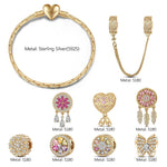 Sterling Silver Blossom Dreamy Charms Bracelet Set In 14K Gold Plated (Includes bracelet and all charms shown)