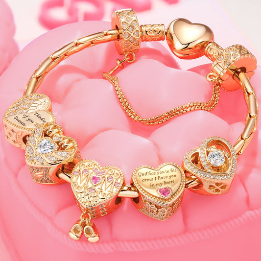 gon- Sterling Silver Blessings for Mom Charms Bracelet Set In 14K Gold Plated (Includes bracelet and all charms shown)