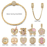 Sterling Silver Heartwarming Affection Charms Bracelet Set With Enamel In 14K Gold Plated (Includes bracelet and all charms shown)