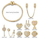 Sterling Silver Key to Unwavering Love Charms Bracelet Set In 14K Gold Plated (Includes bracelet and all charms shown)