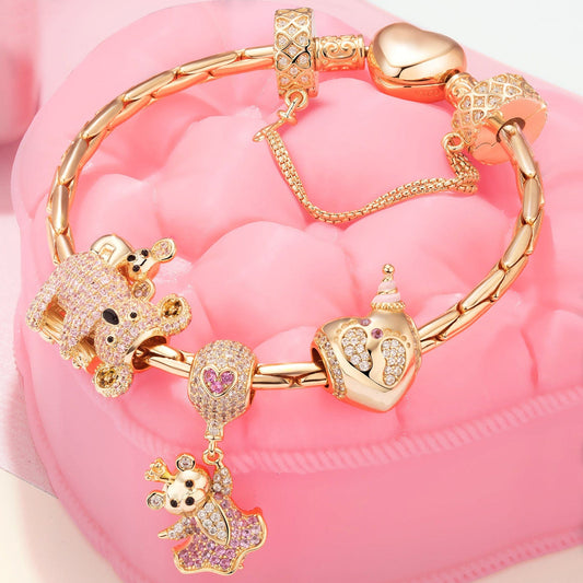 gon- Sterling Silver My Little One Charms Bracelet Set In 14K Gold Plated (Includes bracelet and all charms shown)