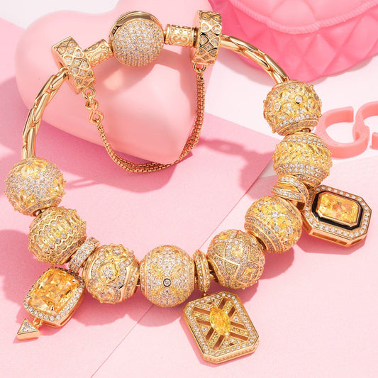 gon- Sterling Silver Everlasting Elegance Charms Bracelet Set In 14K Gold Plated (Includes bracelet and all charms shown)