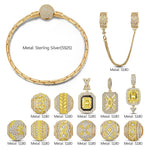 Sterling Silver Everlasting Elegance Charms Bracelet Set In 14K Gold Plated (Includes bracelet and all charms shown)