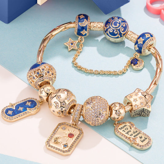 gon- Sterling Silver Customizable Engraving Time and Tide Charms Bracelet Set In 14K Gold Plated (Includes bracelet and all charms shown)